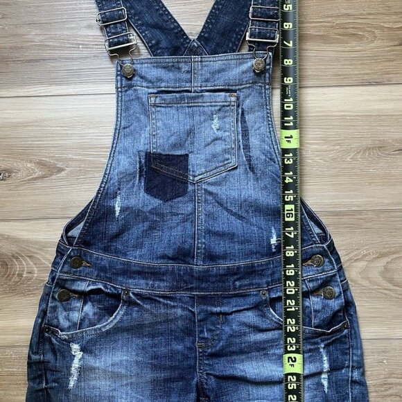 Guess Paulette Shortall Denim Distressed Overalls Women’s Size S - Picture 16 of 16